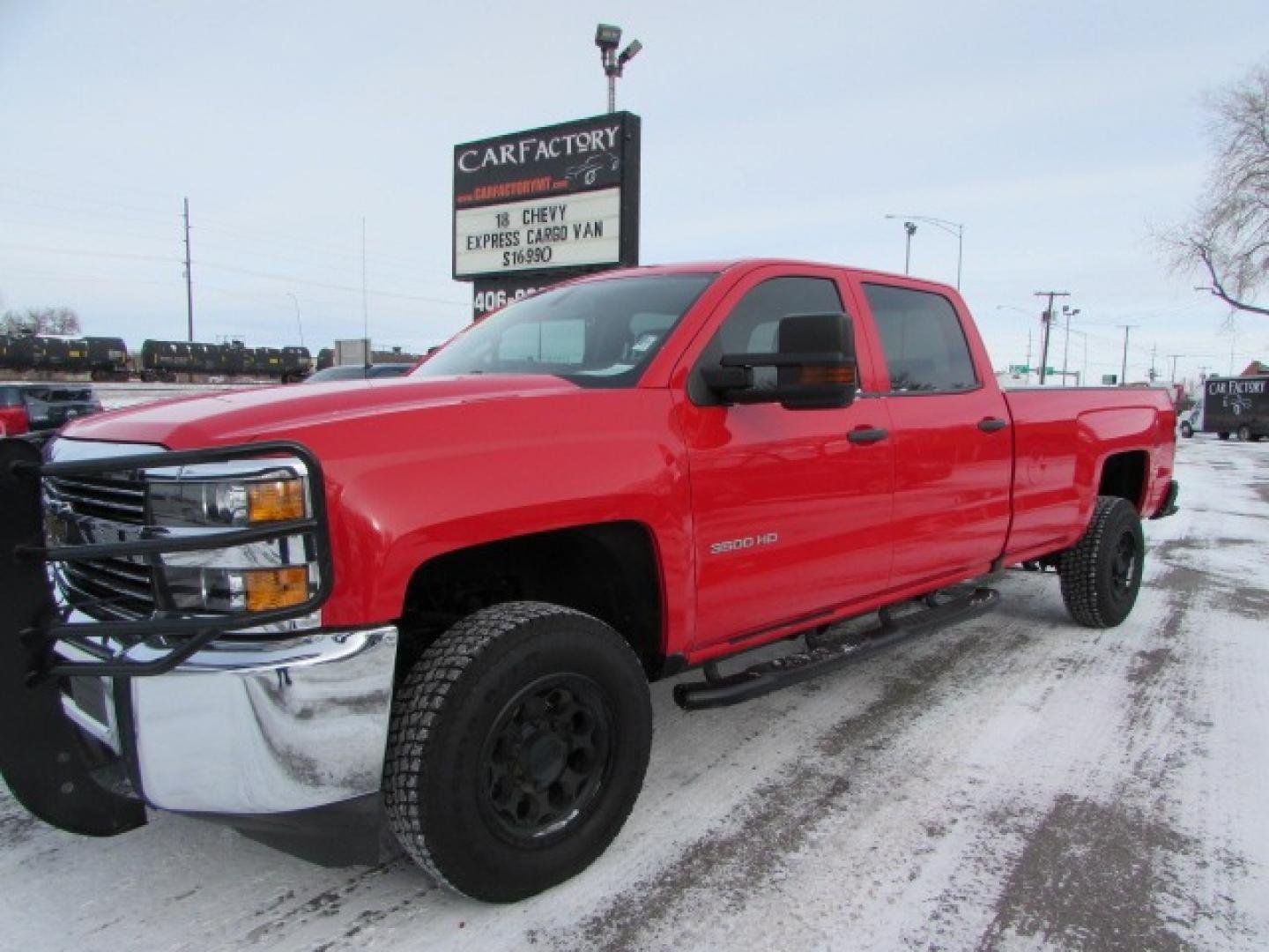 2017 Red /Gray Chevrolet Silverado 3500HD Work Truck Crew Cab Long Box 4WD (1GC4KYCG2HF) with an 6.0L V8 OHV 16V FFV engine, 6A transmission, located at 4562 State Avenue, Billings, MT, 59101, (406) 896-9833, 45.769516, -108.526772 - Photo#0